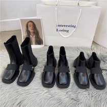 SUNTEK厚底黑色小众设计马丁靴女鞋子2021年新款英伦风网红韩国小短靴女(40 黑色单里9077-2)