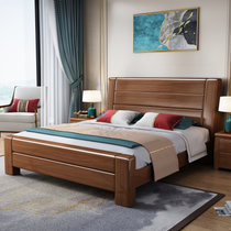 都市名门 胡桃木床现代简约中式双人床实木胡桃木色实木床1.8米双人经济型中式储物木头床1.5米(单床 默认)