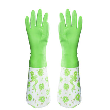 乾越（qianyue） 冬季橡胶皮手套厨房加厚耐用乳胶家务加绒束口手套1(绿色 一双装)