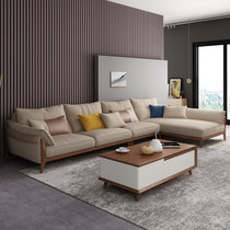 a家家具 现代简约布艺沙发组合客厅小户型轻奢北欧风格家具DB1579(浅杏色 三人位+右贵妃位)