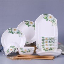 景德镇特价碗碟套装 家用陶瓷碗盘鱼盘组合餐具 中式简约饭碗盘子(6个7.5英寸如意盘+1个鱼盘 百合)