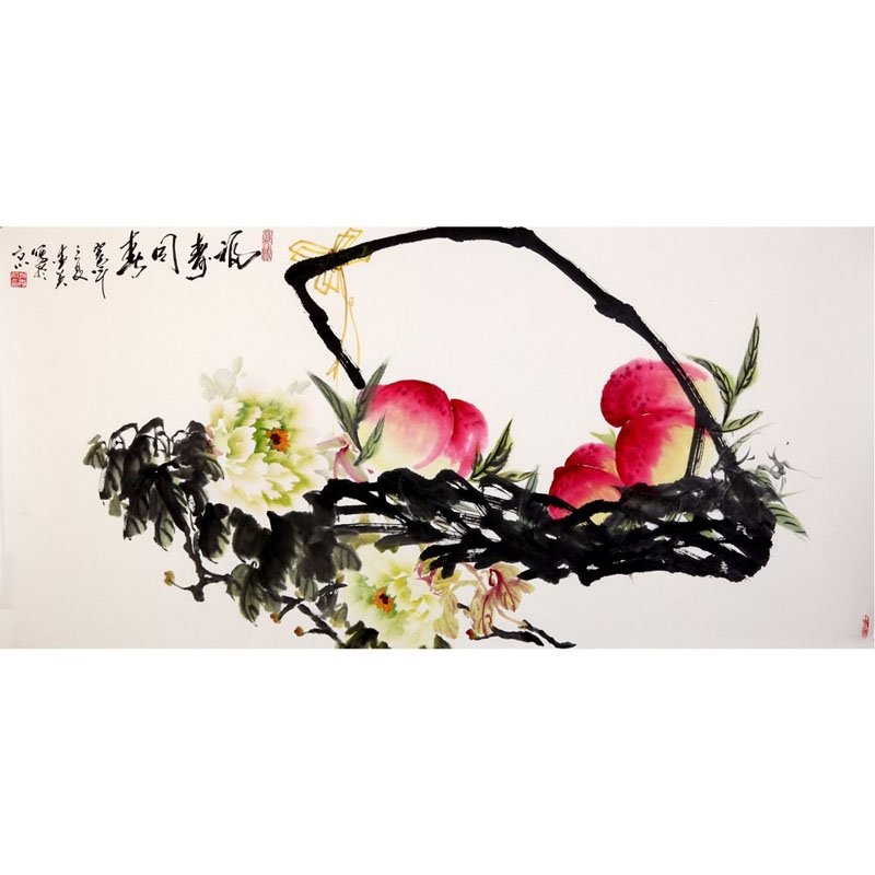 国画赵爱英  福寿同春> 国画 花鸟画 水墨写意 牡丹 寿桃 横幅返回