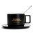 创意美式咖啡杯碟勺 欧式茶具茶水杯子套装 陶瓷情侣杯马克杯.Sy(美式咖啡杯(亚光黑)+勺+瓷盘)