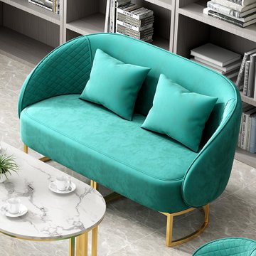 简约现代茶几组合套装商务接待小型会客休息区卡座青色绒布双人沙发