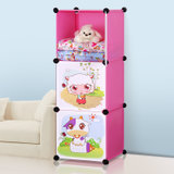 索尔诺 卡通衣柜简易儿童宝宝婴儿收纳柜组合塑料树脂组装衣橱 衣柜(粉色 魔片衣柜A3003)