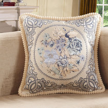 黛丝丹奴复古欧式提花靠垫大号60x60沙发抱枕套含芯布艺床头提花靠垫(百花争艳 蓝色)