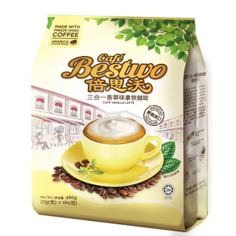 倍思沃 三合一香草味拿铁咖啡 27克*18包/袋