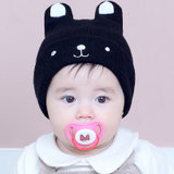 milky friends 宝宝胎帽秋冬男女儿童帽保暖小熊纯色套头帽婴儿帽(黑色 均码（44-48CM）)