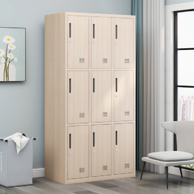 云艳yy-lcl1649 宿舍柜子带锁储物柜多门柜员工柜存包柜樱桃木九门柜