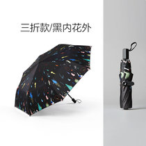 异度 五折时尚女遮阳伞太阳伞折叠创意晴雨伞两用小黑伞(流离黑内/三折款)