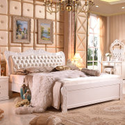 御品梓匠 白色欧式床1.8米高箱床 2.2米双人实木床气压储物床公主床结婚床(1800x2000 单张床)