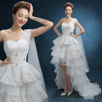新款显瘦抹胸婚纱前短后长 婚纱礼服拖尾 新款婚纱礼服W01(白色 L)
