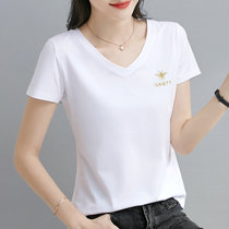 v领短袖t恤女2022年夏季女装纯棉半袖体恤衫气质女士上衣(白色 XL)