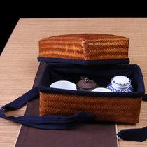 茶具盒储物日式系带收纳盒手工精品竹编复古带盖长方形大号