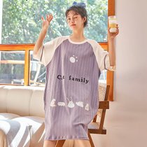 SUNTEK睡裙女夏2022年新款韩版卡通家居服可爱薄款短袖宽松夏天睡衣(睡裙W1826紫色)