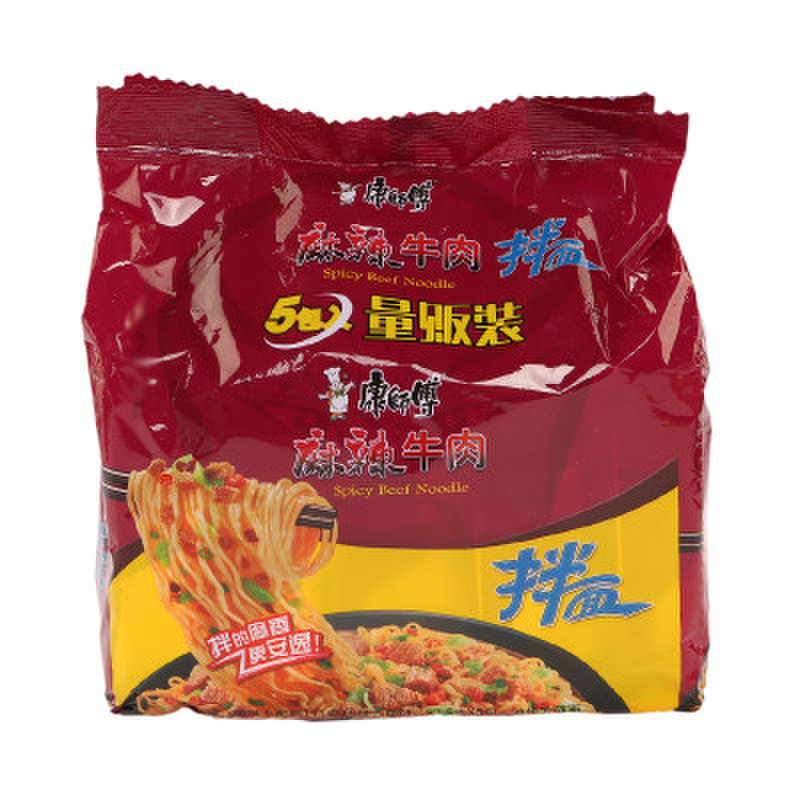 【康师傅方便食品图片】康师傅干拌面麻辣牛肉五包入111g*5包/组图片
