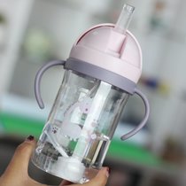 儿童喝水杯宝宝吸管杯防呛外出婴儿手柄水瓶耐摔水壶带学饮水杯子(250mL 粉色卡通350ML)