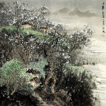 张永凤 国画 山水画 水墨写意 农舍 斗方