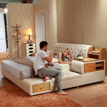 现代简约皮艺软床 床双人床1.8 1.5米婚床 榻榻米储物床 皮床(1.8米气动高箱床)
