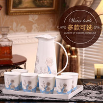 浦晨 陶瓷水具茶具水杯套装骨瓷冷水壶茶壶一壶6杯带托盘(蓝色PC1101)