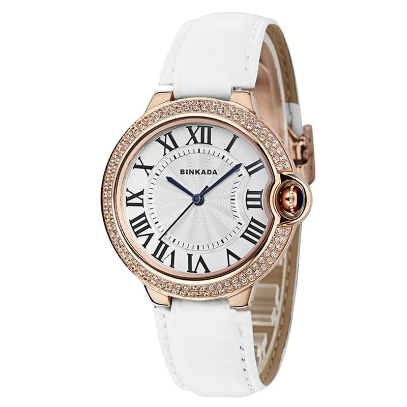 瑞士品牌表binkada宾卡达女士手表多色皮带石英表时尚潮流女表镶钻间