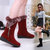 2016秋冬保暖棉靴高筒靴加绒侧拉链坡跟内增高女靴子h116(红色 40)