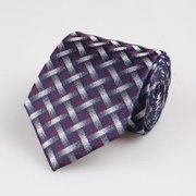 隆庆祥领带 100%桑蚕丝小领带经典格纹紫色韩版窄领带 正品包邮