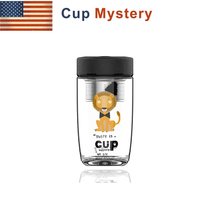 美国cup mystery 卡通商务杯盖宇狮子长颈鹿双层商务带茶隔高硼硅玻璃杯(狮子450ml)