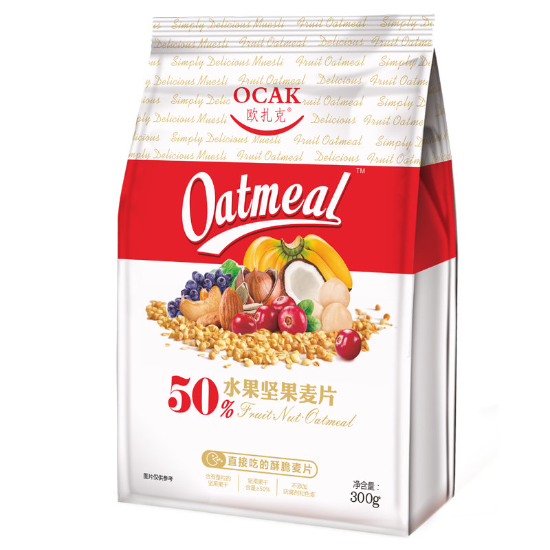 欧扎克水果坚果麦片开袋即食拌牛奶酸奶代餐早餐300g红色欧扎克