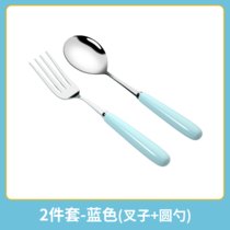 叉勺套装筷子勺子叉子餐具加厚不锈钢陶瓷手柄汤勺家用创意长柄(蓝色【2件套】 默认版本)
