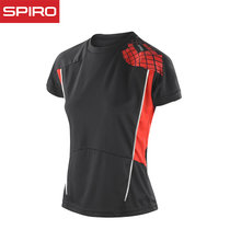 spiro斯派罗短袖女运动T恤速干透气户外圆领拼色S176F(黑/红 XL)