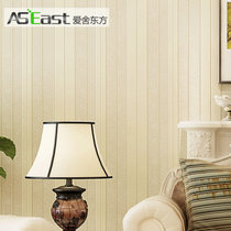 爱舍东方 简约欧式条纹壁纸电视背景墙 3D立体无纺布客厅卧室墙纸(米色 10M*0.53M)