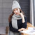 帽子围巾两件套女秋冬季韩版可爱毛线帽女冬天围巾潮保暖套装677888(浅灰色)