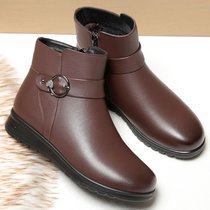 SUNTEK马丁靴女鞋子妈妈鞋棉鞋软底冬季加绒加厚短靴中年中老年皮鞋(39 J-M002棕棕棕色)