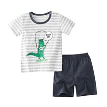 2021夏季儿童短袖短裤套装T恤男女宝宝童装男夏款 糖果绿恐龙 73cm(条纹跳绳鳄鱼 73cm)