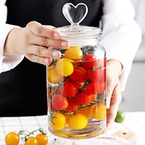 彩色玻璃密封罐爱心玻璃瓶家用透明带盖厨房食品杂粮储物罐泡菜坛(爱心透明款大号)