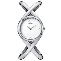 卡文克莱 CK女士手表 时尚优雅简约时分针黑盘钻石刻度石英表K2L23104(白色)