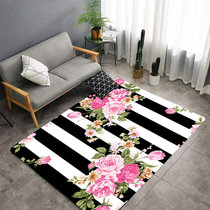 高清数码印花地毯进门卧室家用印花客厅地毯批发沙发茶几毯飘窗毯(黑白条玫瑰花)