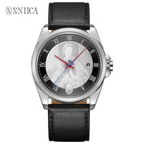 SNIICA史尼嘉手表ins小众设计欧美文艺时尚中性腕表防水石英表(銀黑騎士 皮带)