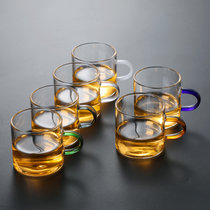 日式玻璃小茶杯耐热家用锤纹功夫茶具套装透明杯子加厚带把品茗杯(小把杯6色套装（100ml） 默认版本)