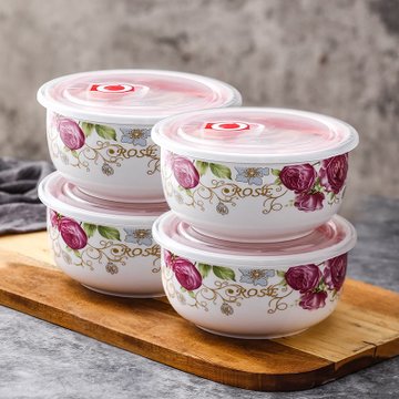 陶瓷保鲜碗泡面碗微波炉专用饭盒带盖冰箱密封盒圆形套装碗水果盒6