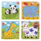福孩儿四款9片动物拼图塑料套装 儿童玩具早教启蒙认知嵌板