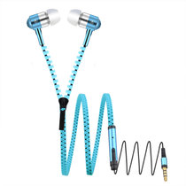 合立（N319）金属拉链耳机入耳式耳机带话筒线控重低音耳麦耳塞手机(蓝色)