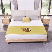 A家家具 北欧实木床1.5米简约现代主卧软包布艺靠背双人床1.8米(1.8*2米框架床（原木色） 床+床头柜*2)
