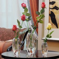 欧式水晶玻璃小花瓶 插花小花瓶 办公桌餐桌装饰小清新花瓶摆件(小号花瓶6X6X12 厘米)