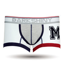DarkShiny 舒适精梳全棉 撞色字母刺绣 男式平角内裤「MBON21-MBON24」(白色 S)