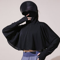 防晒衣女冰丝2022新款夏季透气防紫外线外套骑车遮阳帽披肩罩衫短(黑色 均码（80——150斤）)