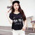 莉菲姿 2017韩版女装夏装新款时尚两色可爱印花显瘦短袖T恤潮(黑色 XXL)