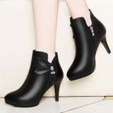 秋冬季尖头短靴新款高跟鞋性感细跟尖头女靴子马丁靴裸靴 LK6173(黑色 35)