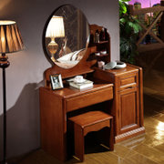 艾莉哲家具 中式现代 实木梳妆台橡木梳妆台泰国进口橡胶木梳妆桌简约中式套房家具梳妆桌9119(胡桃色)